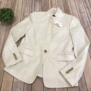 J Crew NWT Regent Blazer Metallic Cream Linen 6
